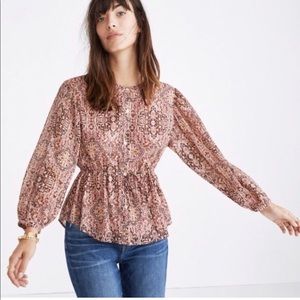 Madewell Print Drawstring Flowy Blouse